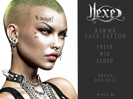 Second Life Marketplace - Hexed - Rawwr Face Tattoo EvoX Unisex